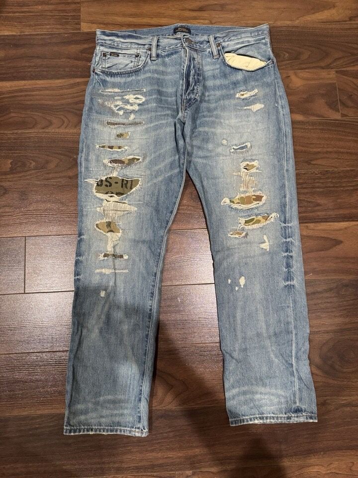 Polo Ralph Lauren Jeans The Varick Slim Distressed Camo Pants
