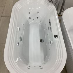 67” freestanding bathtub in white with jets built in pump motor Whirlpool bubbles new modern design steel frame solid construction ready for pick up t