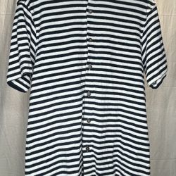 Black & White Striped Terry Cloth Button Up Shirt