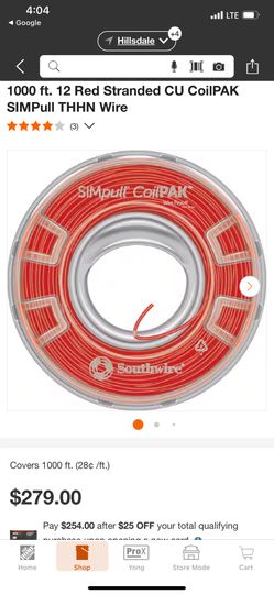 1000' Southwire (contact info removed)4 SimPull CoilPak 12AWG Stranded Copper THHN Red