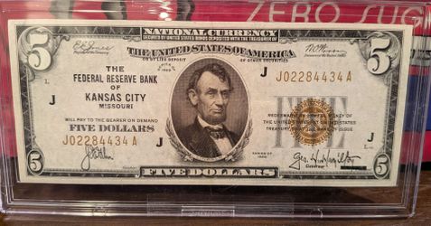 1929 uncirculated $5 note