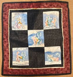 Handmade Quilted Cat Table Topper/Wall Hanging – 20” x 22”