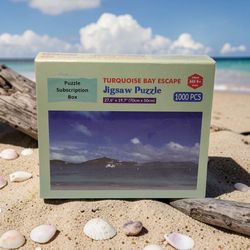 New Sealed 1000 PCS Turquoise Bay Escape British Virgin Islands Jigsaw Puzzle. This item is a jigsaw puzzle titled "Turquoise Bay Escape." Piece Count