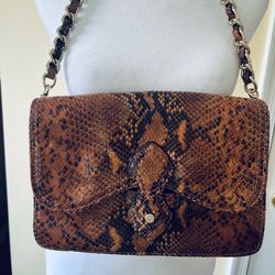 Brooks Brothers Genuine Leather Snakeskin Embossed Gold Chain Shoulder Bag.