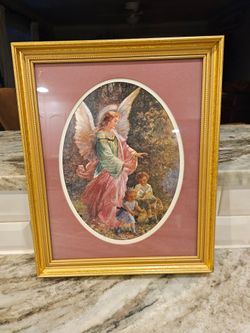 Guardian Angel Framed Print with Gold Frame