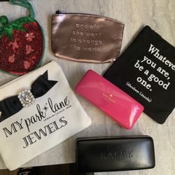 Make Up Bags , Strawberry Coin Purse,Ralph Lauren and Kate Spade Eyeglass Cases . All 6 For $13.
