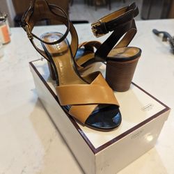Tan And Black Leather Coach Heels Size 5