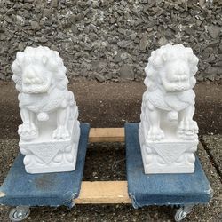 Imperial White Marble Chinese Foo Dog Statues 