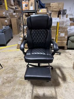 400lbs Executive Office Chair with Foot Rest for Heavy People, Ergonomic Big and Tall Desk Chair with Adjustable Headrest, High Back PU Leather Comfy 