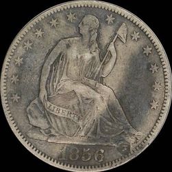 1856 U.S. SEATED LIBERTY SILVER HALF DOLLAR COIN (VF-Very Fine) 938K Mintage!