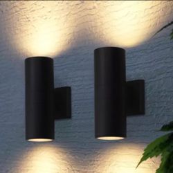 2PK LED Cylinder Up Down Wall/Porch Outdoor Light Aluminum Black - NEW IN BOX