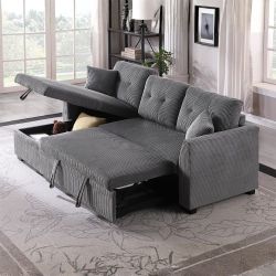Corduroy Sleeper Pull Out Sofa Bed Sectional Couch with Reversible Storage Chaise