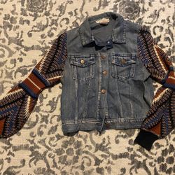 Flying Tomato Women's Boho Sweater Sleeve Denim Jacket