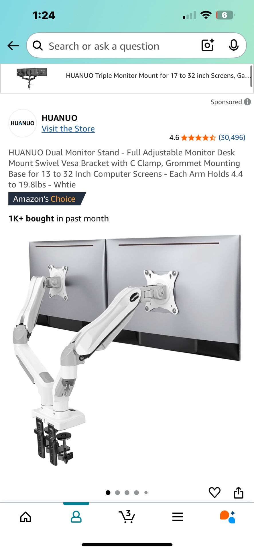2x Monitors w/ Hydraulic Clamp Stands - Space-Saving & Adjustable