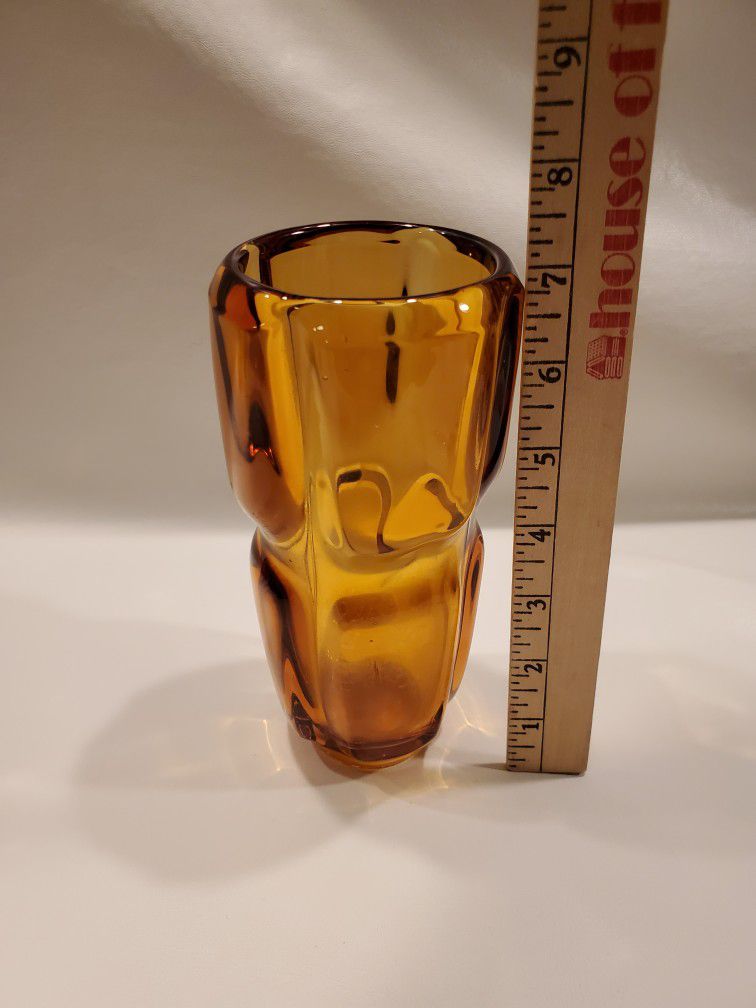 Vintage MCM  Sklo Rosice Amber Czech Art glass Waisted Vase