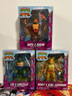 TMNT x Godzilla Leo Raphael Mikey Action Figure Set All 3 Wave 1 NIB 2025