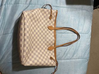Louis Vuitton White Checkered Medium Tote Bag