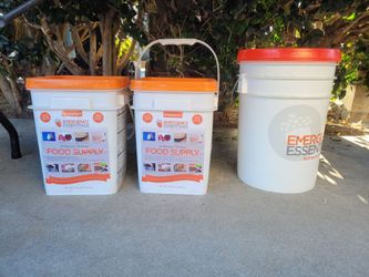 2 Buckets of Emergency Food Supplies and a 40lb bag of white rice.