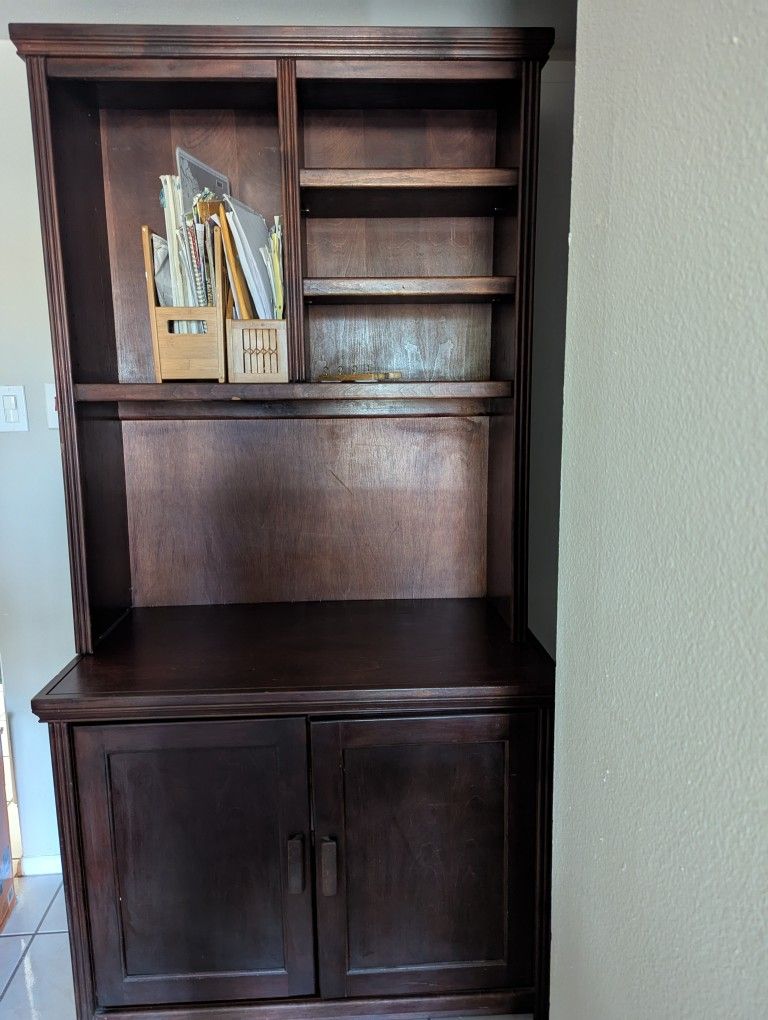 Wood Solid Cabinet With Shelves And Cupboard
