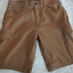 Men's Brown Cargo Multi Pocket Relaxed Utility Casual Straight Comfort Shorts SZ:L