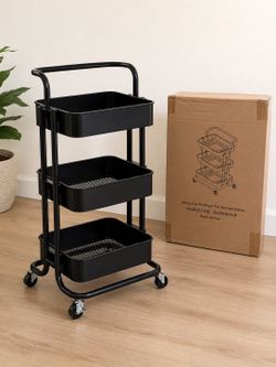New 3-Tier Rolling Utility Cart – Black Storage Organizer with Wheels