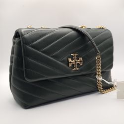 AUTH Tory burch Kira chevron Convertible Leather Dark Green Bag MSRP 548$