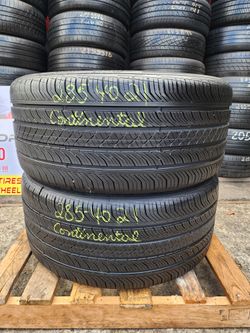 285 40R 21 CONTINENTAL PRO CONTACT TIRE 2854021 USED TIRES (PAIR) MOUNT BALANCE INCLUDED