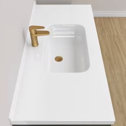 NTQ 48 in. W x 22 in. D Solid Surface White Vanity Top Rectangular Single Sink Bathroom Vanity Top in Glossy White