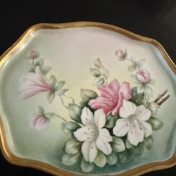 Antique Limoges IGC France  Victoria Rose Gold Gilt Vanity Tray Tea Plate 8x10
