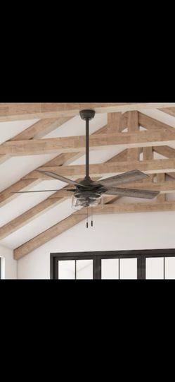 Ceiling fan Harbor Breeze Hathaway 52-in Matte Black with Mocha/Driftwood Blades Ceiling Fan With Light and Pull Chain Included 5 -Blade brown industr