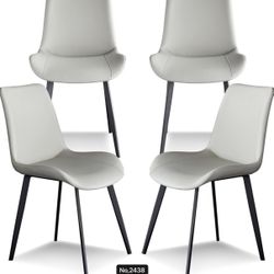 Dining Chairs Set of 4 Faux Leather for Kitchen Dining Room, Metal Leg, Upholstered Side Chair for Living Room, Light Grey