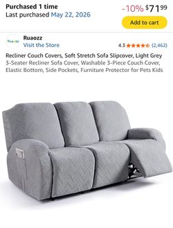 Ruaozz 3-Seater Recliner Sofa Slipcover Light Grey