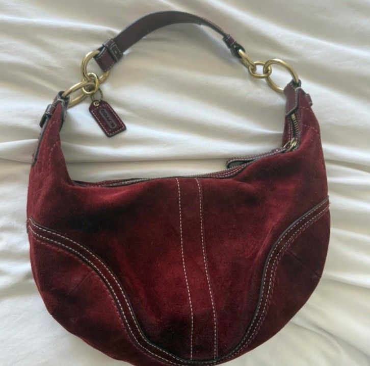Coach Burgundy Suede Shoulder bag