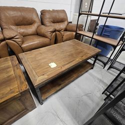 Wood coffee table with black metal frame