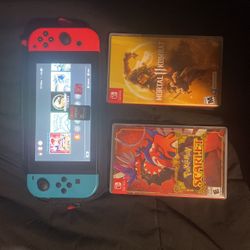 nintendo switch with case memory card 3 games