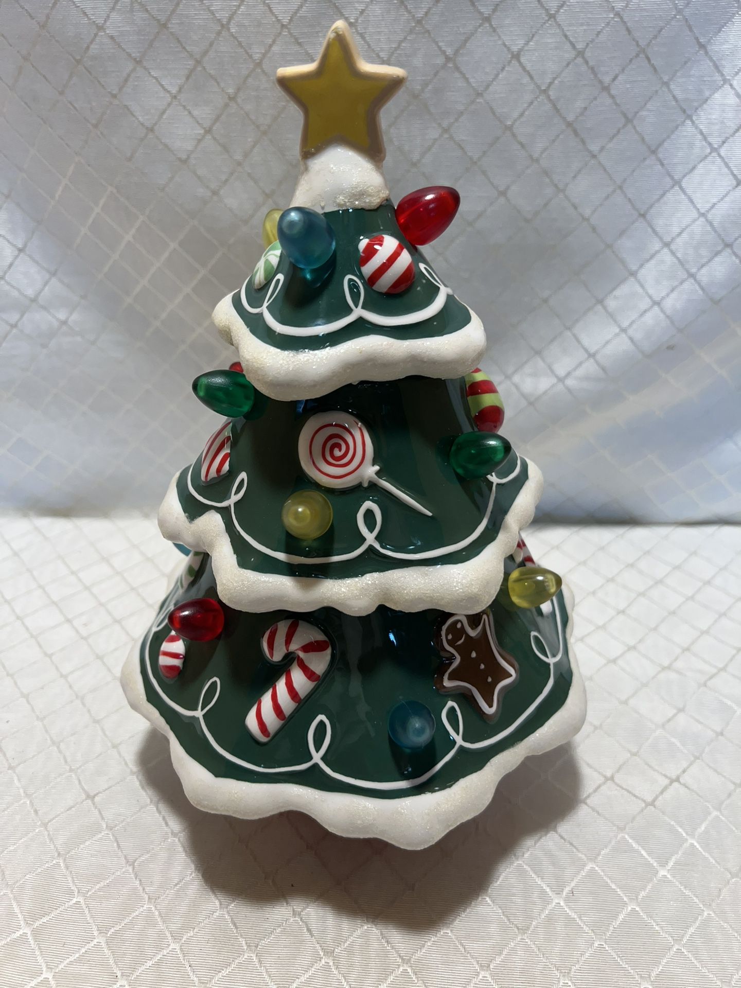 Green Ceramic Christmas Tree With  Lights Battery Operated