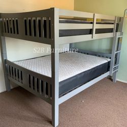 Full/full Size Gray Bunkbed With Orthopedic Mattress 
