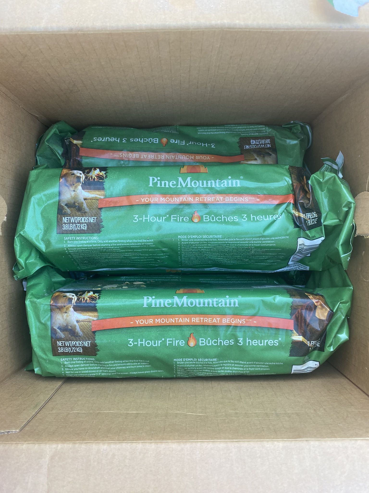 NEW x3 Pine Mountain 3-Hour Clean Burn Fire Logs Indoor/Outdoor - Easy Start