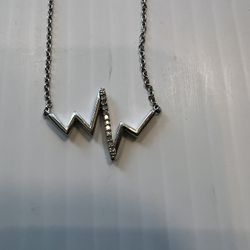 AG925 Italian Silver Heartbeat Necklace with Tiny Diamonds. Diamond tested don’t know karats