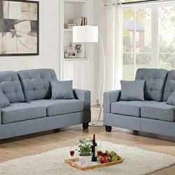 Brand New Grey Tufted Sofa And Love Seat 