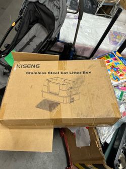 [301]   Stainless Steel Litter Box with Lid, High Sided Enclosed Metal Litter Box for Big Cats, Easy Cleaning Anti-Urine Leakage, Non-Sticky Cat Box, 