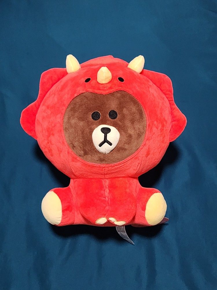 NEW 15 Inch Line Friends Jungle Brown Teddy Bear In Red Dinosaur Costume Plush