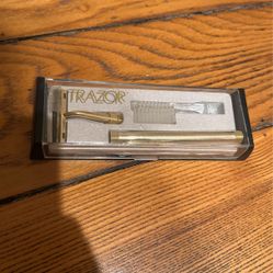 Rare Vintage Trazor Travel Razor 3 Pc Set Shaver Toothbrush Screw On Handle 50s