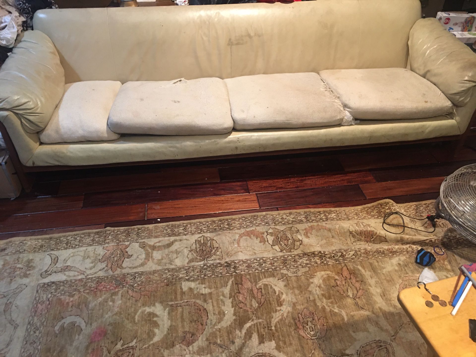 MAKE OFFER! MUST GO - 9’ leather & teakwood sofa