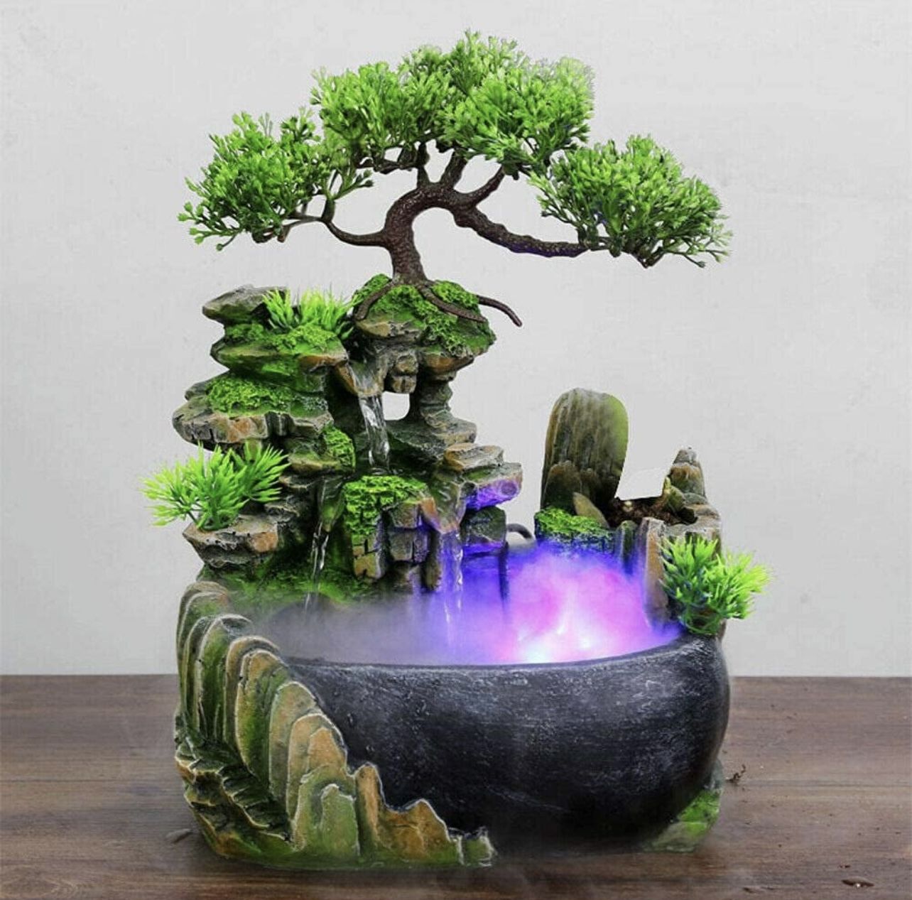 Bonsai Fountain With Lights And Fog