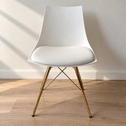 White & Gold Modern Dining Chair – Cushioned Seat