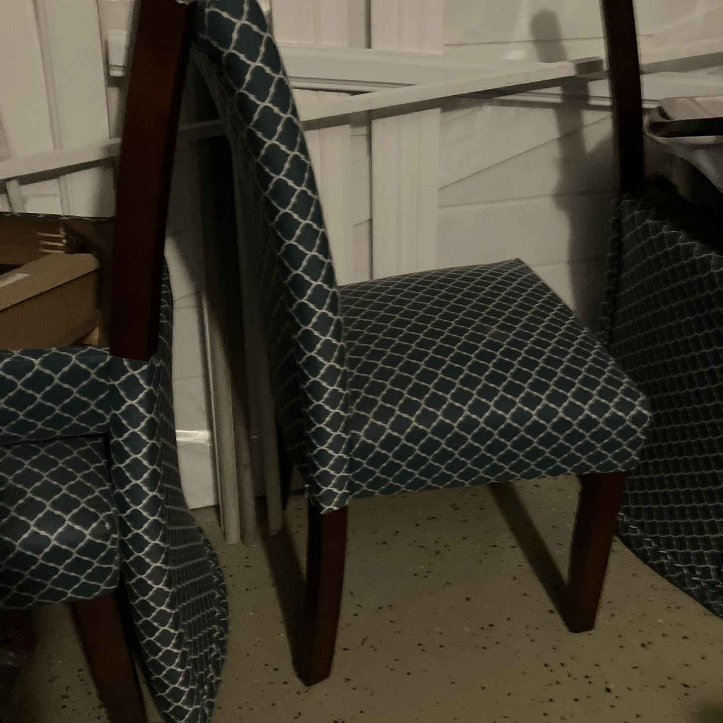 8 Blue Diamond Pattern Dining Chairs 