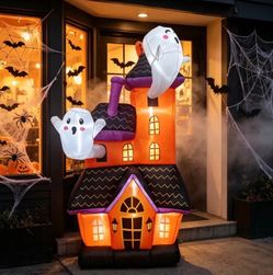 New in box 6.5ft White Phantom Haunted House Inflatable Outdoor Holiday Decoration with LED Lights