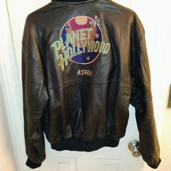 Vintage Black Leather Planet Hollywood, Aspen Bomber Jacket 