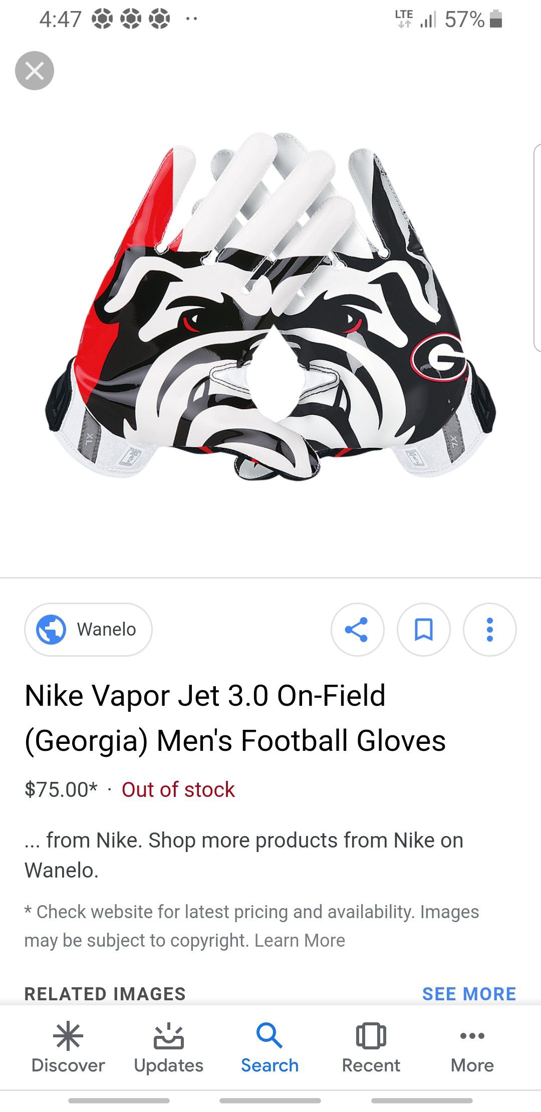 Nike Georgia Bulldogs football gloves